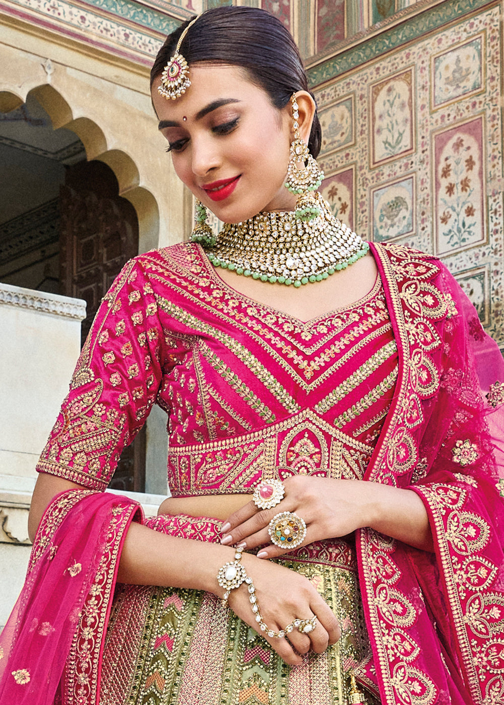 Green Heavy Embroided Designer Bridal Lehenga