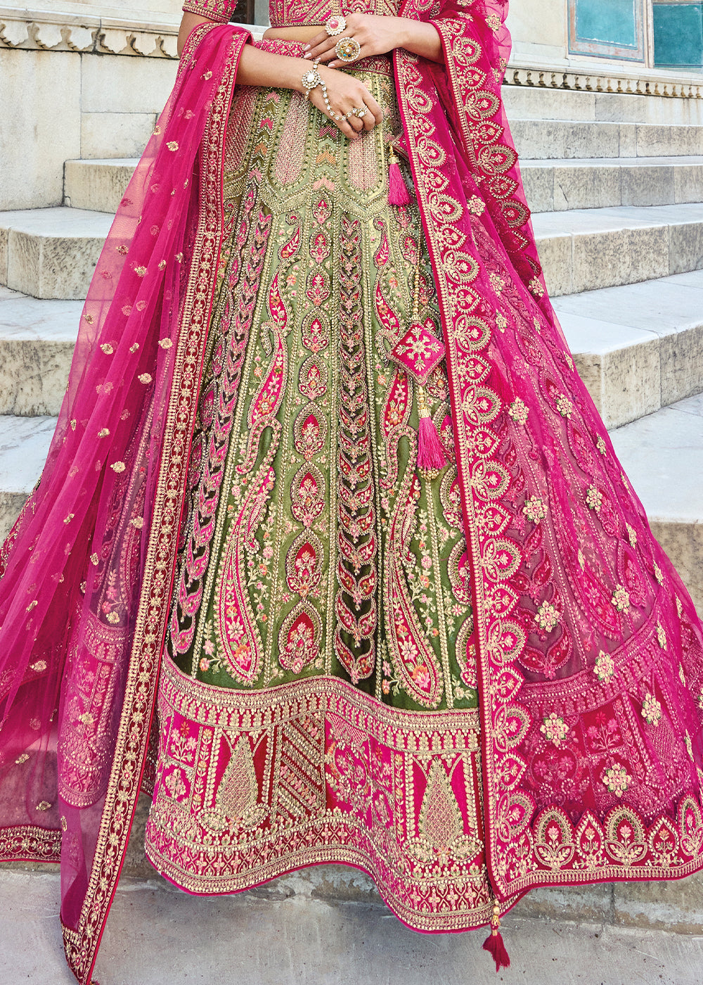 Green Heavy Embroided Designer Bridal Lehenga