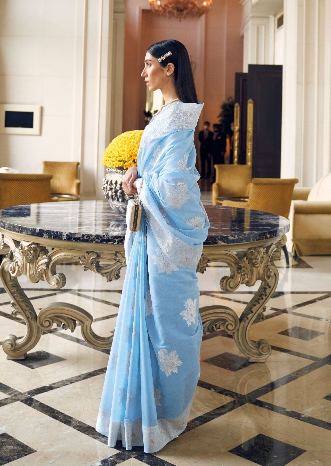Sky Blue Hand Woven Cotton Saree