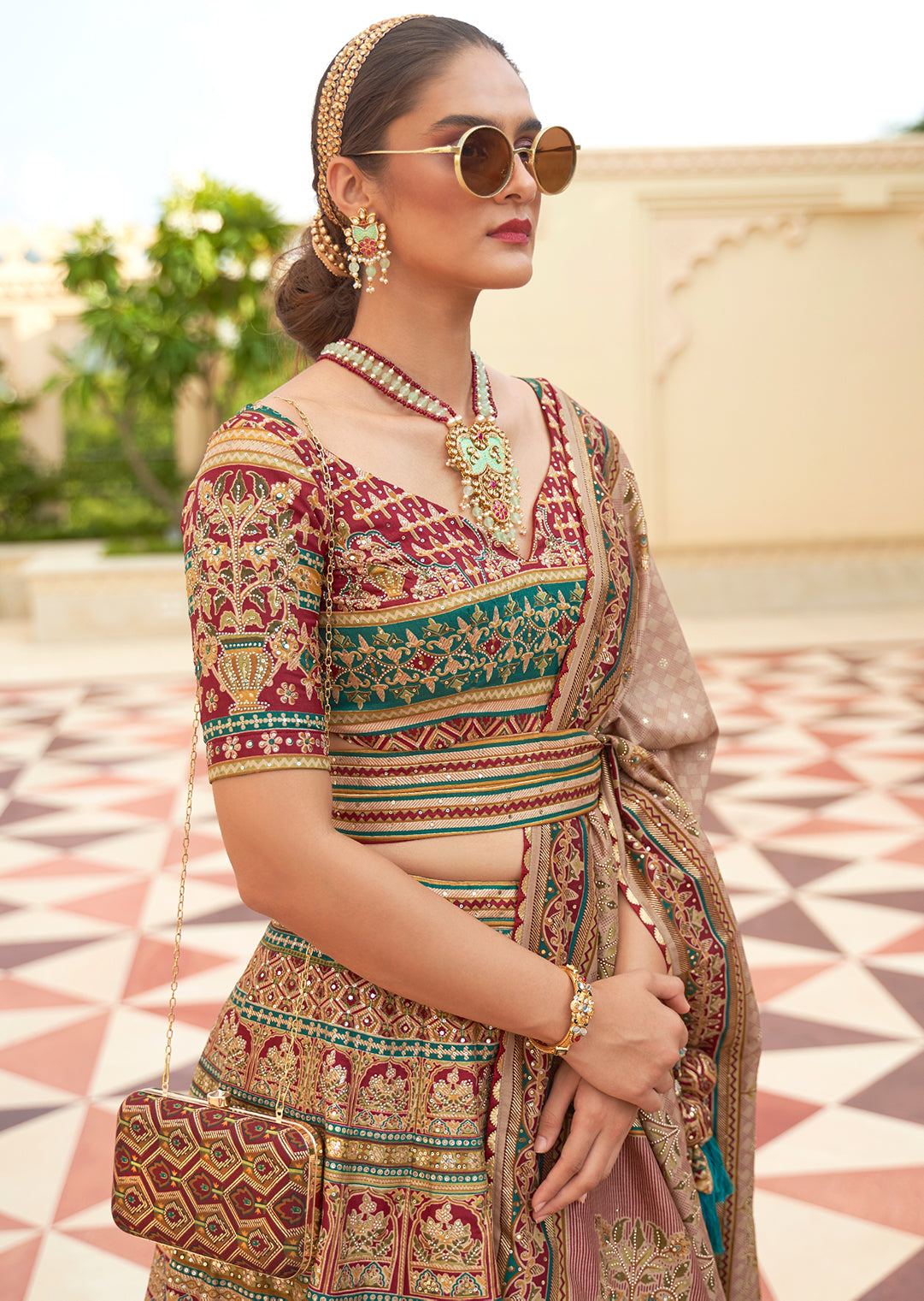 Rose Pink & Red Woven Traditional Patola Silk Lehenga