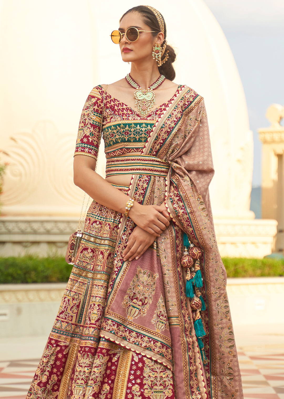 Rose Pink & Red Woven Traditional Patola Silk Lehenga