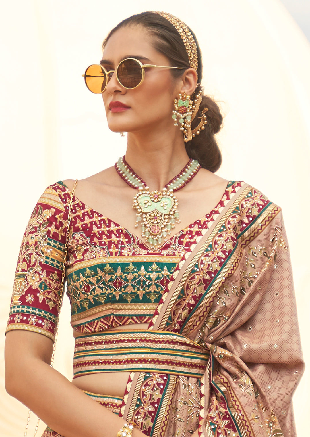 Rose Pink & Red Woven Traditional Patola Silk Lehenga