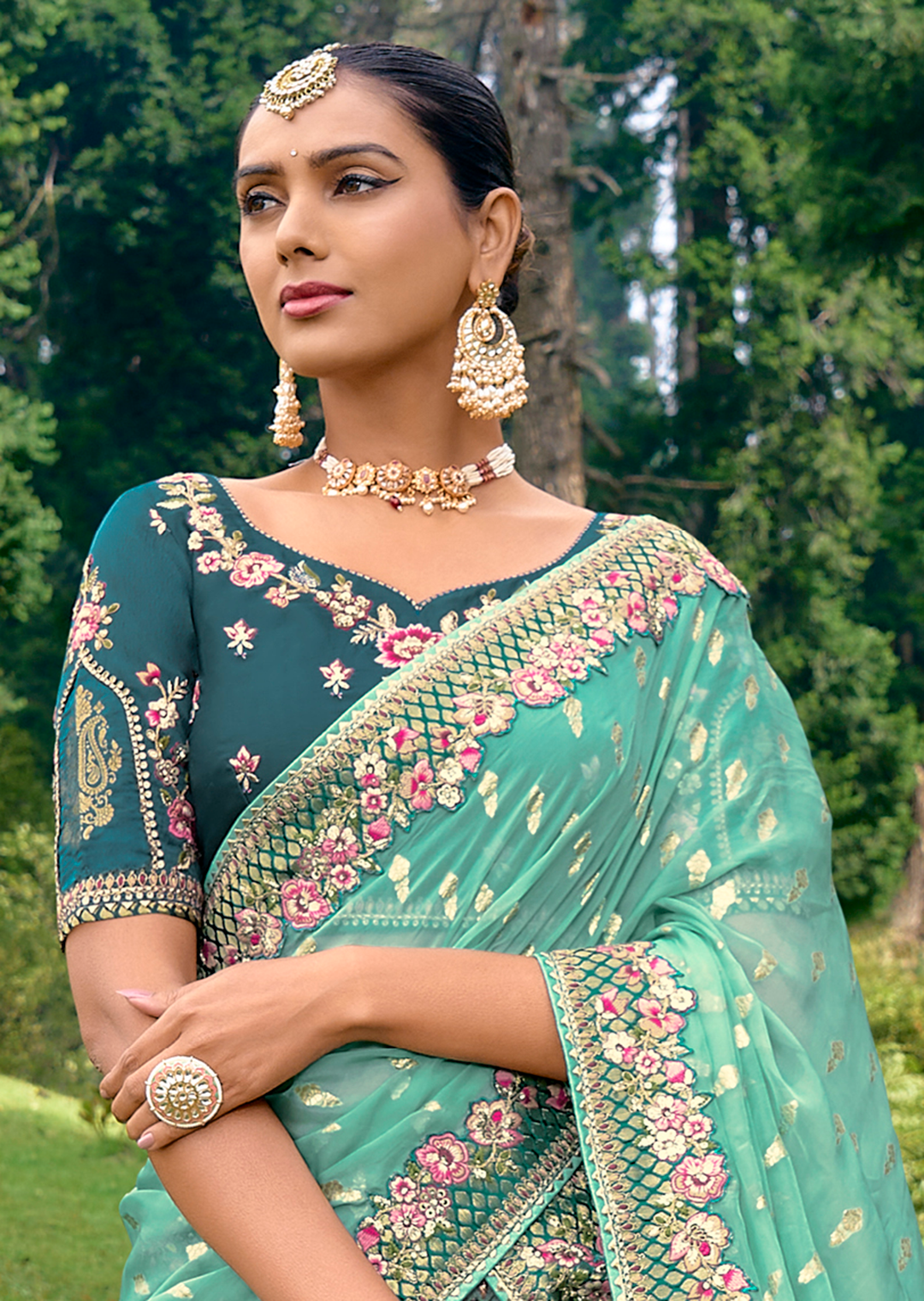 Teal Blue Heavy Embroidered Premium Designer Silk Lehenga Sale