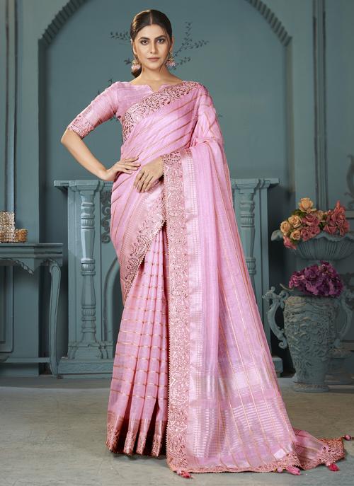 Pink Heavy Cotton Party Saree