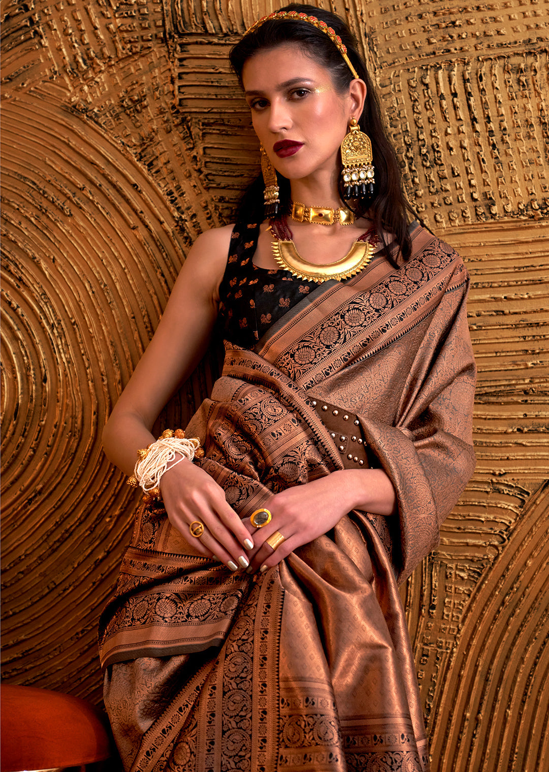 Black Copper Zari Kanchipuram Silk Saree